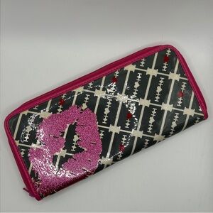 VINTAGE Razorblade Glitter Lips Hot Topic Wallet Pink Lined Zipper Emo Scene Y2K